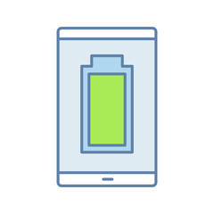 Fully charged smartphone battery color icon