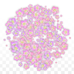 Blue Vector Realistic Blue Petals Falling on Transparent Background.  Spring Romantic Flowers Illustration. Flying Petals. Sakura Spa Design. Blossom Confetti. Design Elements for Wedding Decoration.