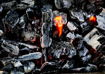 Burning coals of wood as a background