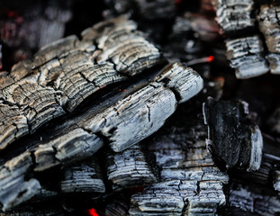 Fototapeta na wymiar Burning coals of wood as a background