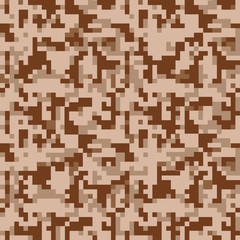 Pixel camo. Seamless digital camouflage pattern. Military  texture. Brown desert color.  Vector fabric textile print designs. 