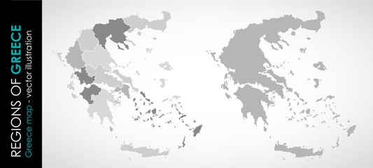 Vector map of Greece regions gray monohromatic 