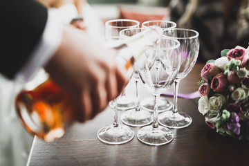 Luxury glasses with champagne on the table