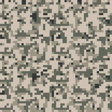 Pixel camo background. Seamless camouflage pattern. Military texture. Gray color. Vector fabric textile print designs.