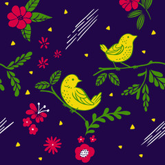Seamless bird pattern with vibrant color combination