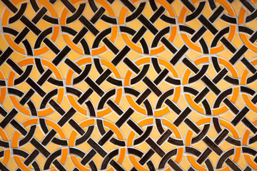 Colorful patterned wall tiles for the background.