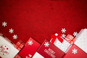 lot of gift box on color background for holiday card
