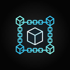 Block chain cube blue concept line icon. Blockchain symbol