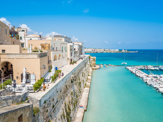 Otranto, Apulia, Italy - Jul 09, 2018: The old town of Otranto in Italy, province of Lecce (Apulia, Italy), in a fertile region once famous for its breed of horses. - obrazy, fototapety, plakaty