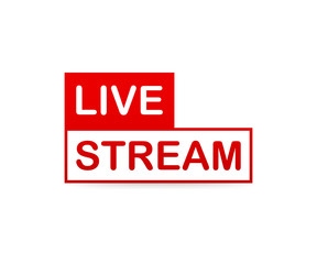 Fototapeta premium Live Stream Icon. Red vector design element with play button for news and TV or online broadcasting. Vector illustration