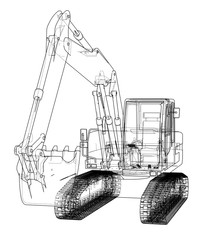 Excavator concept outline. Vector