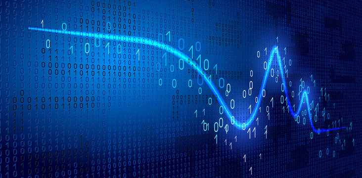 Neon Wave Graph Against Binary Code Background