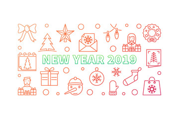 New Year 2019 creative horizontal banner. Vector illustration