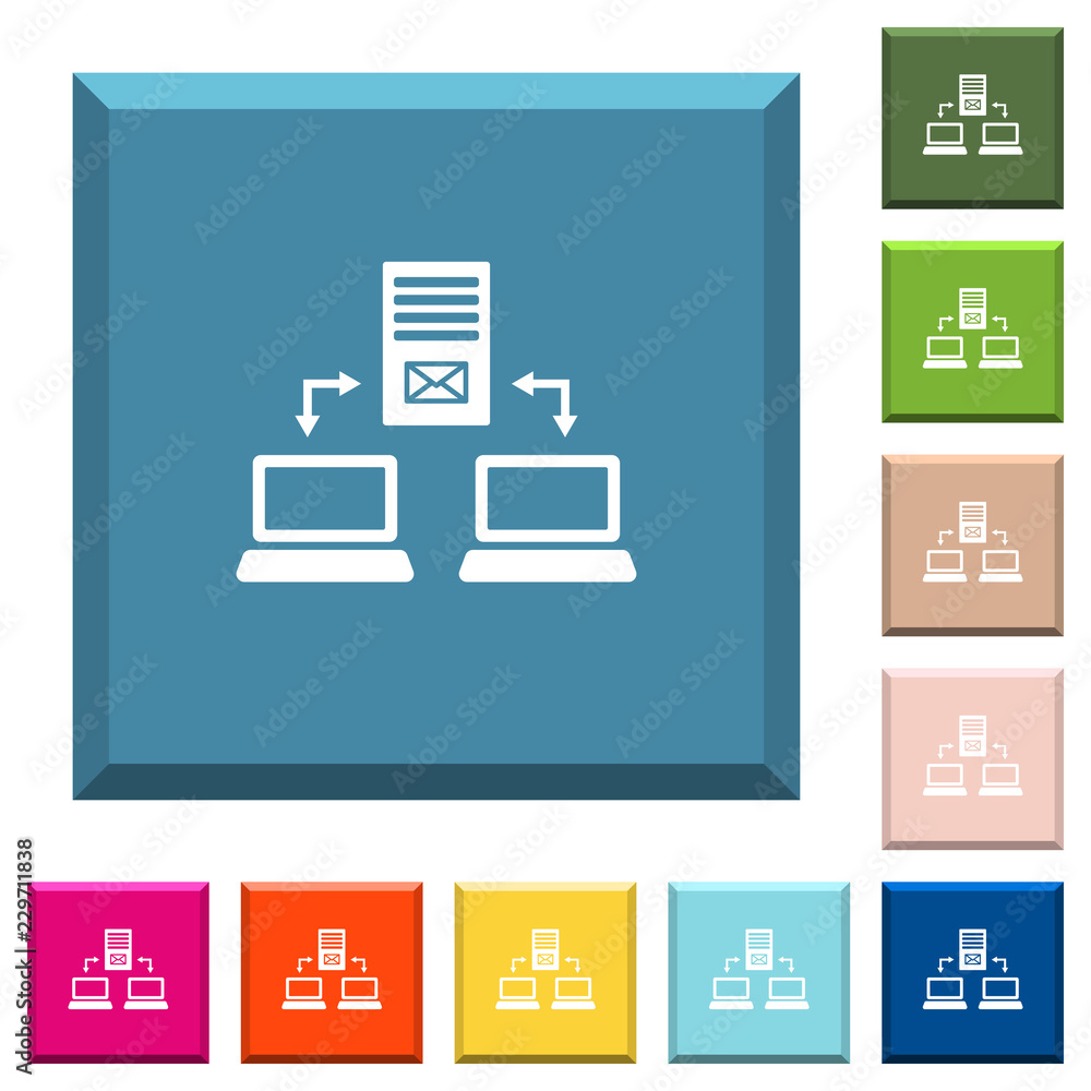 Poster multiple connections to mail server white icons on edged square buttons