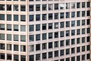 Close-up view of a high-rise building from the 1970s in a major German city.