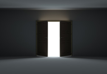 Doors opening to show bright light in the darkness
