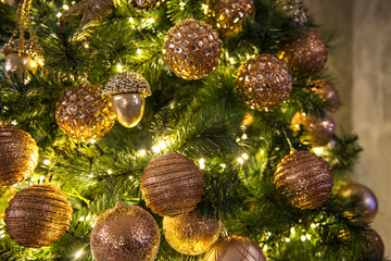 Christmas tree with golden ornaments