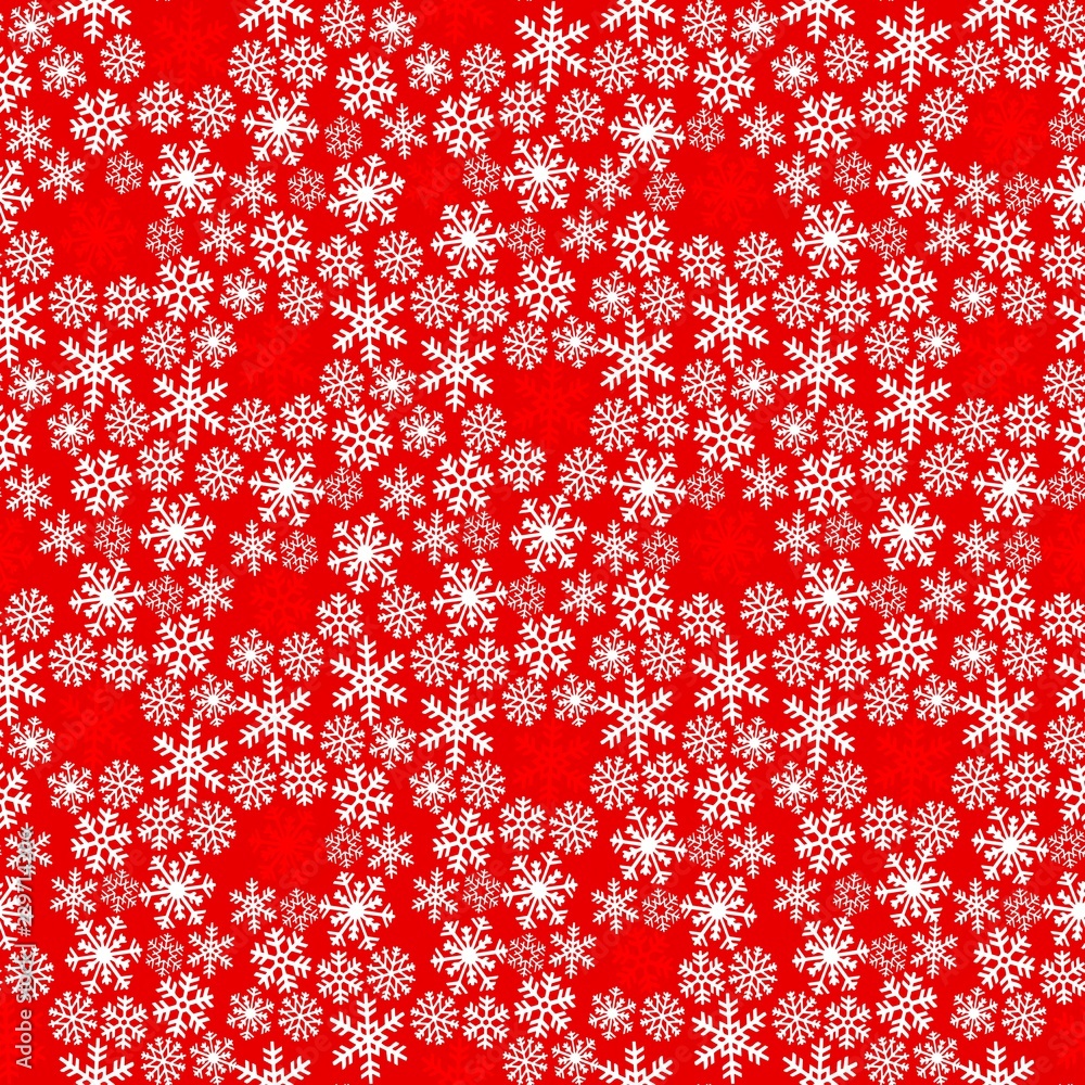 Poster seamless pattern for christmas. various small snowflakes on background in red colors. vector graphic