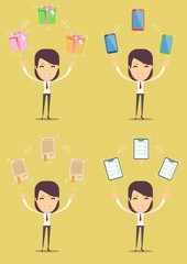 Woman with different objects. Vector illustration flat design. Isolated on background.