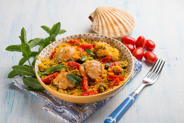 couscous with scallop eggplant and tomatoes