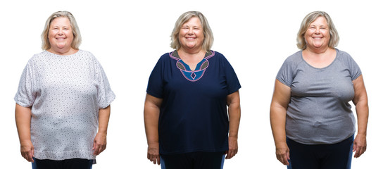 Collage of senior fat woman over isolated background with a happy and cool smile on face. Lucky person.