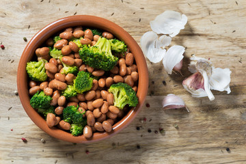 cooked broad beans and broccoli