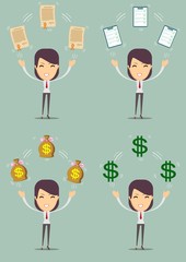 Woman with different objects. Vector illustration flat design. Isolated on background.