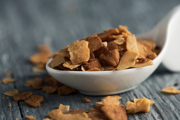 candied coconut on a rustic table