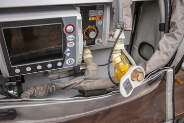 Portable defibrillator for emergency, recovery of rhythm during cardiac arrest and pulmonary...