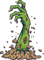 Cartoon zombie hand out of the ground