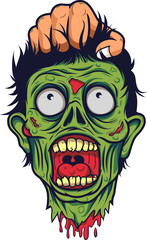 Human hand hold the head of a dead zombie