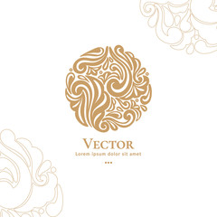 Abstract emblem. Elegant, classic elements. Can be used for jewelry, beauty and fashion industry. Great for logo, monogram, invitation, flyer, menu, brochure, background, or any desired idea.