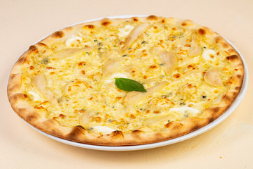 Pizza with cheese and pear