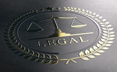 Legal Advice, Scales Of Justice, Golden Law Symbol Over Black Paper Background