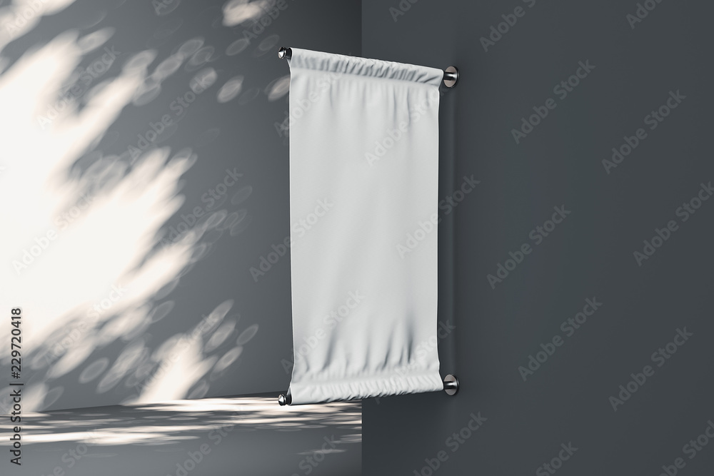 Poster blank square roll up mockup. empty poster template on the wall. 3d rendering.