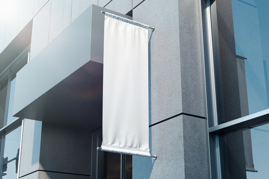 Blank square roll up mockup. Empty poster template on the wall. 3d rendering.