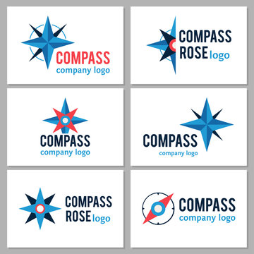 Vector compass lsymbols design collection. Business logo with compass elements.