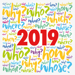 2019 problem questions word cloud collage, business concept background