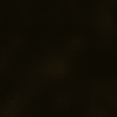 Abstract black background with golden glitter halftone ornament. Template background with stamped dotted pattern. Creative cover decorative design element.