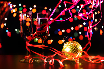 Flutes of champagne in holiday setting