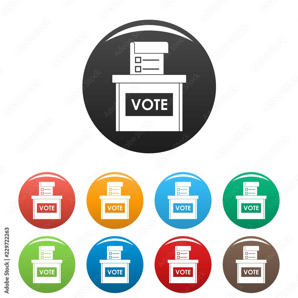 Poster vote election box icons set 9 color vector isolated on white for any design