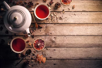 Rideaux velours Theé Théière et tasse de thé