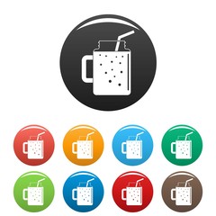 Peach smoothie icons set 9 color vector isolated on white for any design