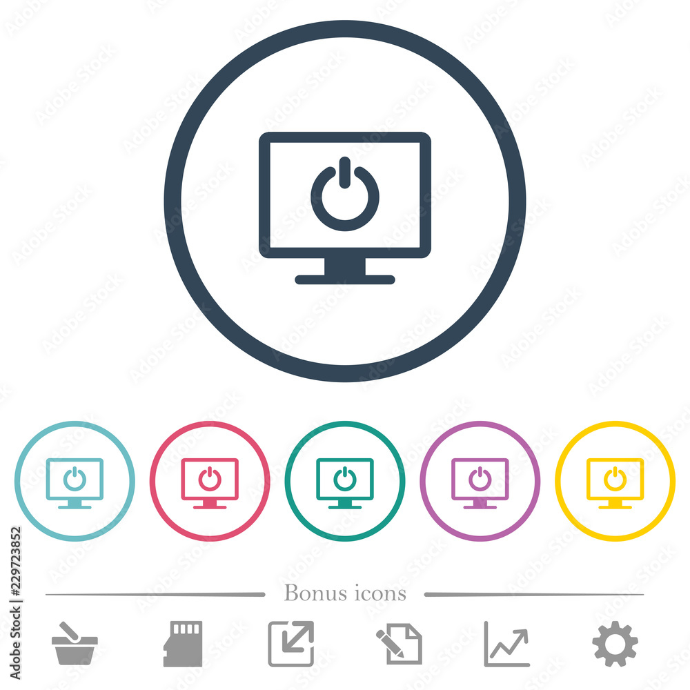 Poster display standby mode flat color icons in round outlines