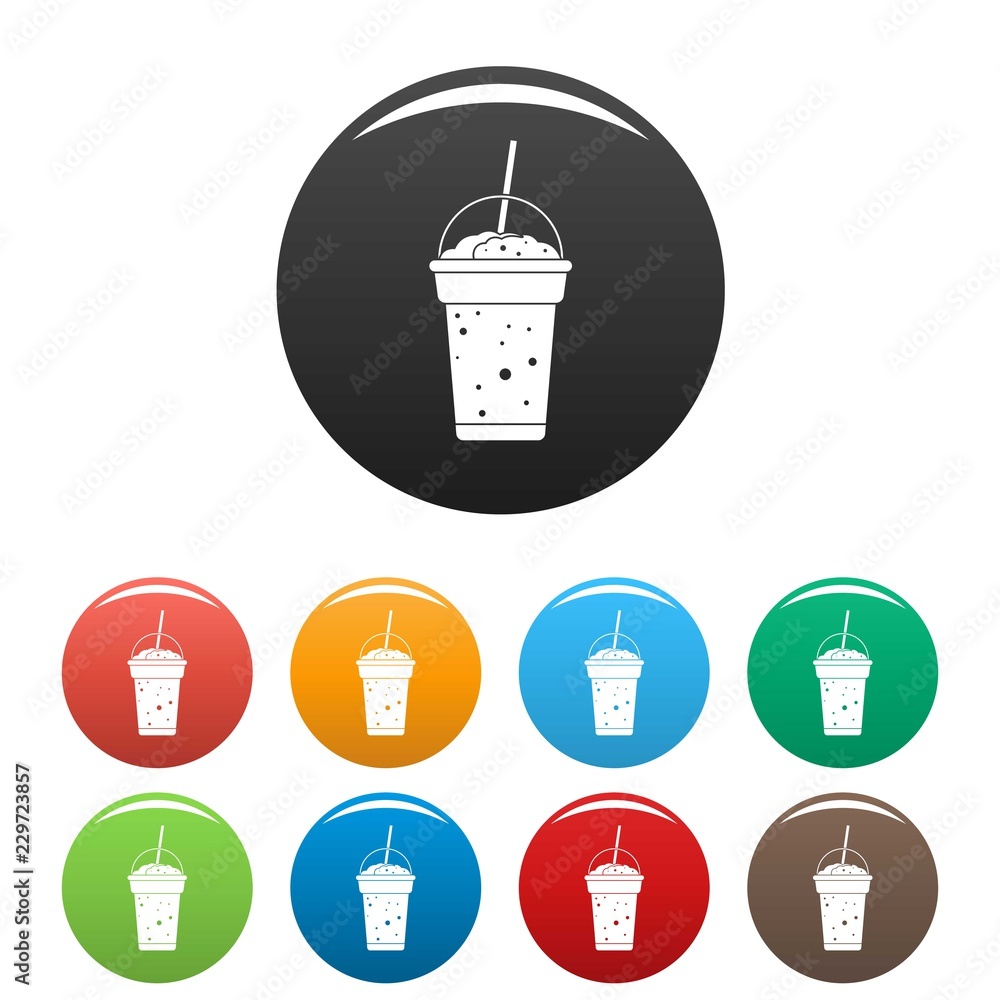 Poster strawberry smoothie icons set 9 color vector isolated on white for any design