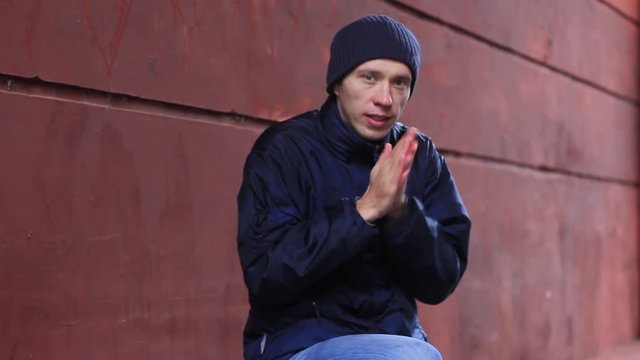 hungry guy eating bread