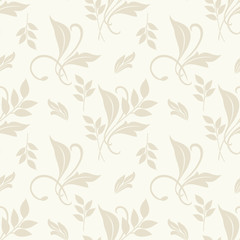 Seamless light background with beige leaves. Vector retro illustration. Ideal for printing on fabric or paper for wallpapers, textile, wrapping.