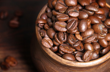 coffee beans on wooden background