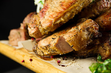grilled pork steak with vegetables