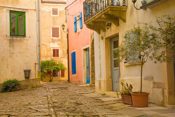 A street in the hill village of Groznjan (also called Grisignana) in Istria, Croatia
